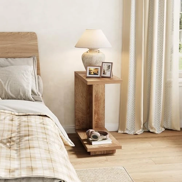 LITTLE TREE C-Shaped Side Table, Narrow 2-Tier End Table for Living Room, Couch, Bedroom, Bedside, Nightstand, Brown by LITTLE TREE - Image 3