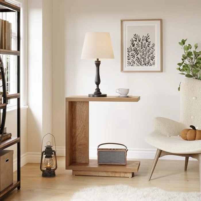 LITTLE TREE C-Shaped Side Table, Narrow 2-Tier End Table for Living Room, Couch, Bedroom, Bedside, Nightstand, Brown by LITTLE TREE - Image 4