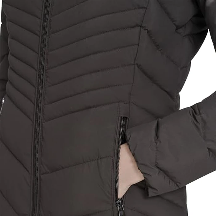 Calvin Klein Women's Hooded Chevron Quilt Puffer Coat - Slimming Longline Winter Jacket, Mulch, S by Calvin Klein - Image 4