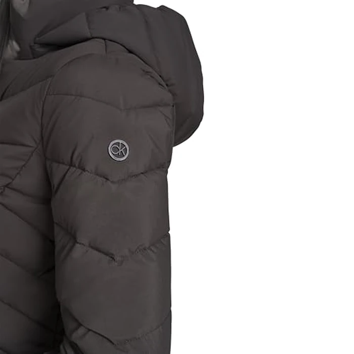 Calvin Klein Women's Hooded Chevron Quilt Puffer Coat - Slimming Longline Winter Jacket, Mulch, S by Calvin Klein - Image 5