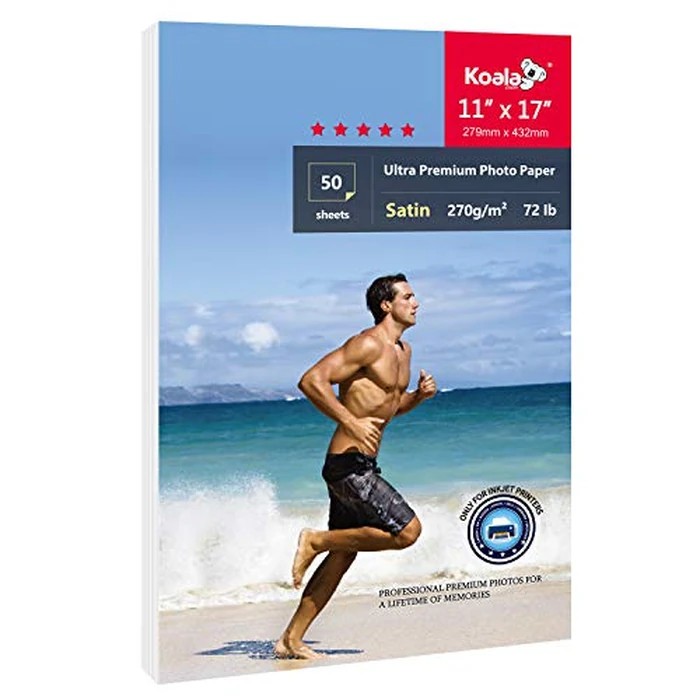 Koala Ultra Premium Photo Paper 11x17 in Satin Photo Printer Paper for Inkjet Printer Water-Resistant Semi Gloss 50 Sheets 72lb by KOALA PAPER - Image 1