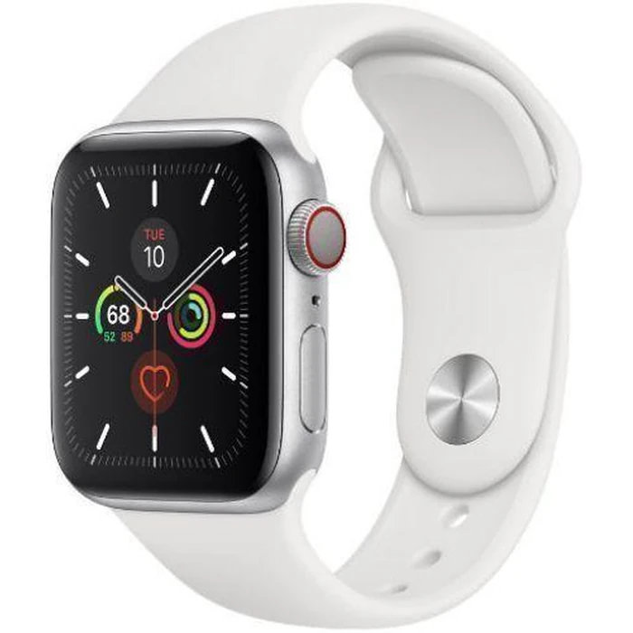 Apple Watch Series 5 (Cellular + GPS) - 32GB - 40mm - Silver Aluminum Case with White Rubber Sport Band by Apple - Image 2