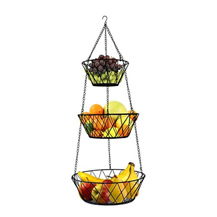 Heavy Duty - 3 Tier Hanging Kitchen Black Fruit Basket by Blue Donuts - Used - Acceptable condition