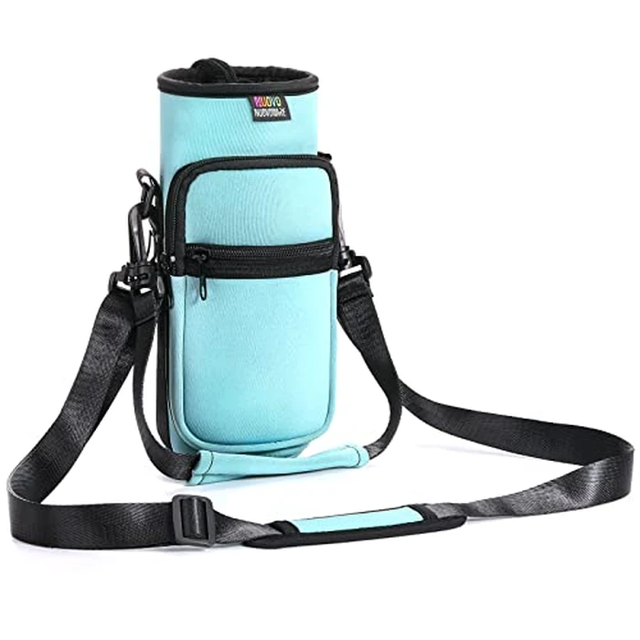Nuovoware Water Bottle Carrier Bag, 25oz/32oz Pouch Holder, Adjustable Shoulder Hand Strap 2 Pocket Sling Neoprene Sleeve Sports Water Bottle Bag for Men Women Hiking Travelling, Dusty Blue by Nuovoware - Used - Good condition - CA$12.46