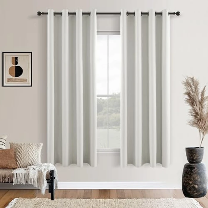 100% Blackout Linen Curtains 63 Inch 2 Panels Nature Linen Texture Black Out Curtains Grommet Top Thermal Insulated Drapes Panels Farmhouse for Living Room Bedroom Kitchen Door 52x63 Inch Cream by TWODRAPES - Used - Good condition