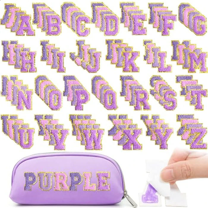 Jutom 104 Pcs Self Adhesive Chenille Iron on Letter Patches Letter Chenille Stick on Embroidered Patch for Clothing Jackets Backpacks Hats(Fashion,Purple) by Jutom - Image 1