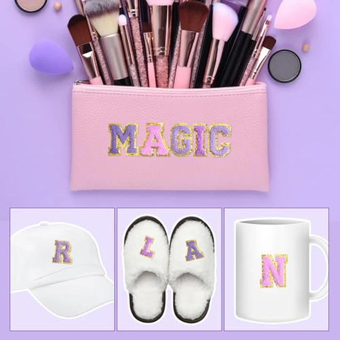 Jutom 104 Pcs Self Adhesive Chenille Iron on Letter Patches Letter Chenille Stick on Embroidered Patch for Clothing Jackets Backpacks Hats(Fashion,Purple) by Jutom - Image 3