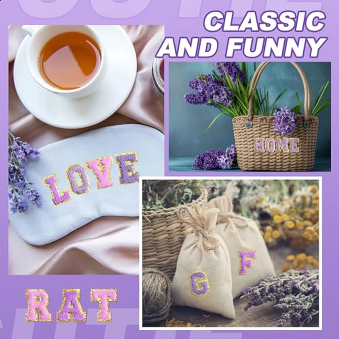 Jutom 104 Pcs Self Adhesive Chenille Iron on Letter Patches Letter Chenille Stick on Embroidered Patch for Clothing Jackets Backpacks Hats(Fashion,Purple) by Jutom - Image 5