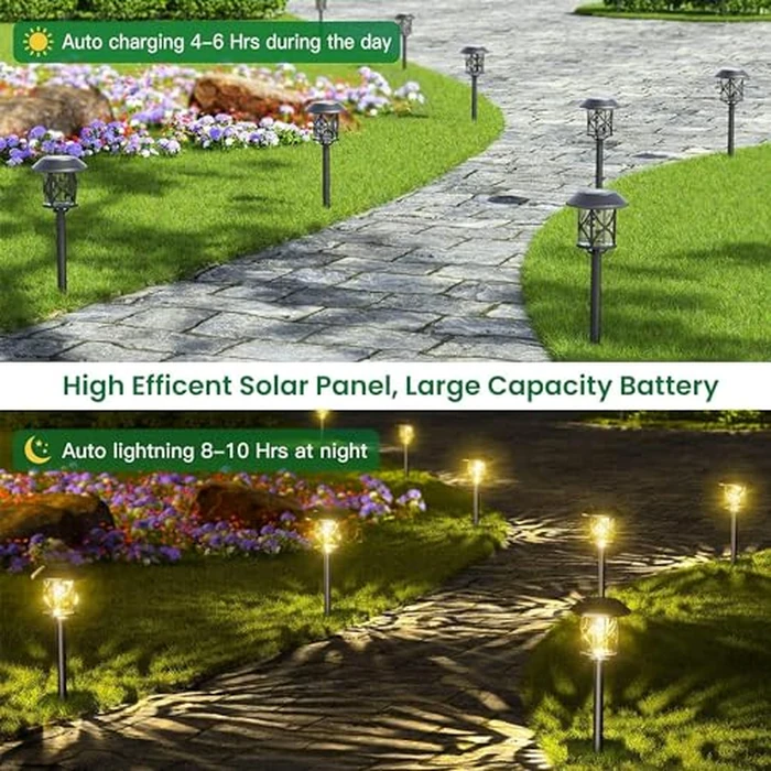 Solar Pathway Lights 8 Pack, Quntis IP65 Waterproof Solar Lights Outdoor, Auto On/Off Solar Garden Lights Landscape Lighting, Warm White Path Lights Solar Powered for Yard Driveway Walkway Patio Lawn by Quntis - Image 6