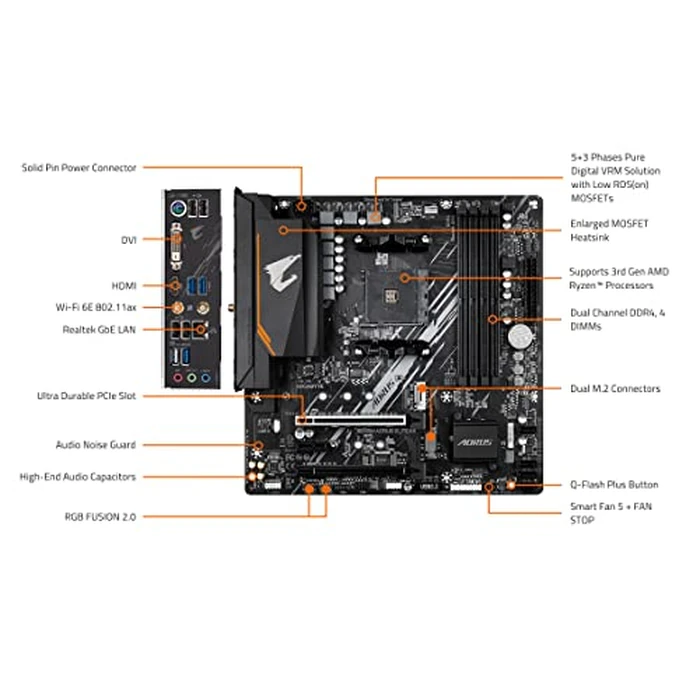 GIGABYTE B550M AORUS Elite AX (rev 1.3) AMD AM4 mATX Motherboard, Supports Ryzen 5000/4000/3000 Processors, DDR4, 5+3 Power Phase, 2X M.2, PCIe 4.0, USB 3.2, WIFI6E, GbE LAN, Q-Flash Plus, RGB Fusion by GIGABYTE - Image 6