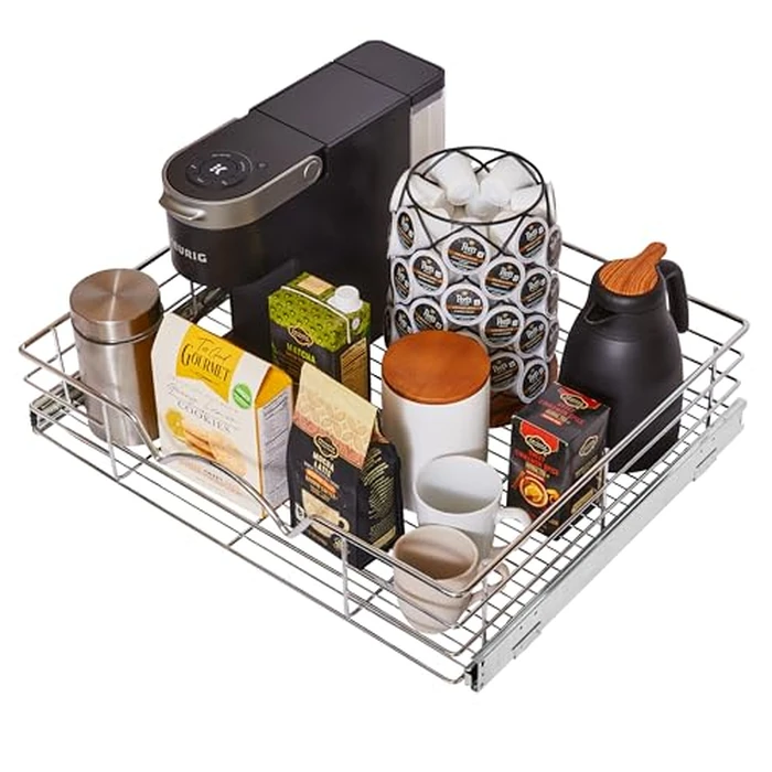 HOLDN’ STORAGE Pull Out Cabinet Organizer, Slide Out Drawer for Kitchen Cabinets & Pantry, Roll Out Shelf for Pots, Pans & Under Sink Storage, Heavy-Duty Full-Extension, 24" W x 21" D x 5" H by HOLDN’ STORAGE - Used - Very Good condition - CA$69.83