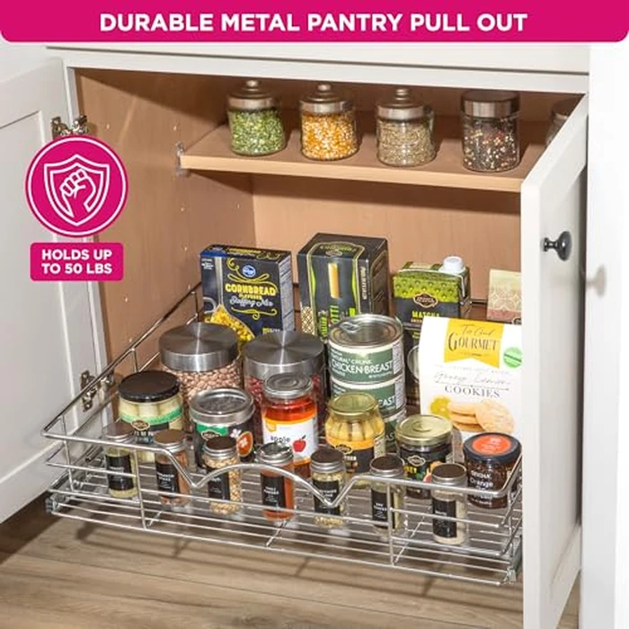 HOLDN’ STORAGE Pull Out Cabinet Organizer, Slide Out Drawer for Kitchen Cabinets & Pantry, Roll Out Shelf for Pots, Pans & Under Sink Storage, Heavy-Duty Full-Extension, 24" W x 21" D x 5" H by HOLDN’ STORAGE - Image 4