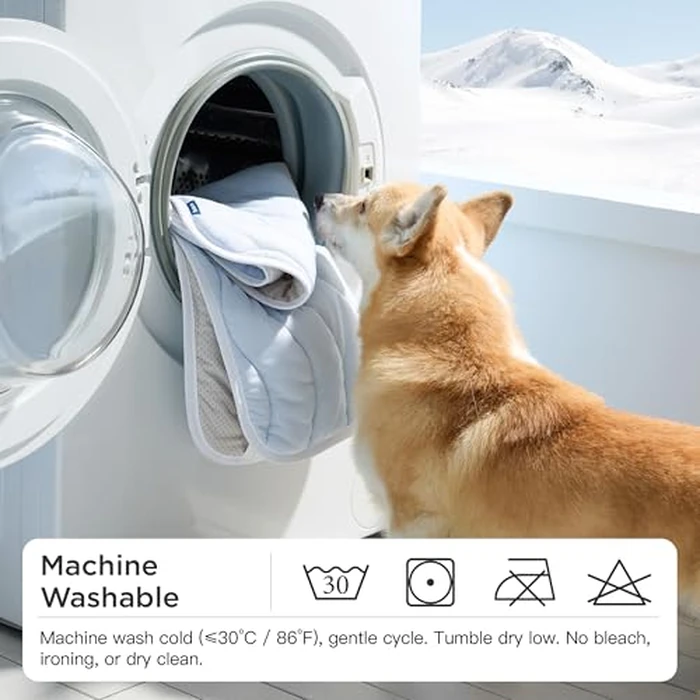 Bedsure Cooling Dog Mat Extra Large - Q-Max>0.4 XL Thin Breathable Cold Crate Pad Indoor for Pets with Chill Cool Fiber as Cooling Topper，Portable Washable Kennel Mat in Outdoor Summer, 41x28, Blue by Bedsure - Image 8