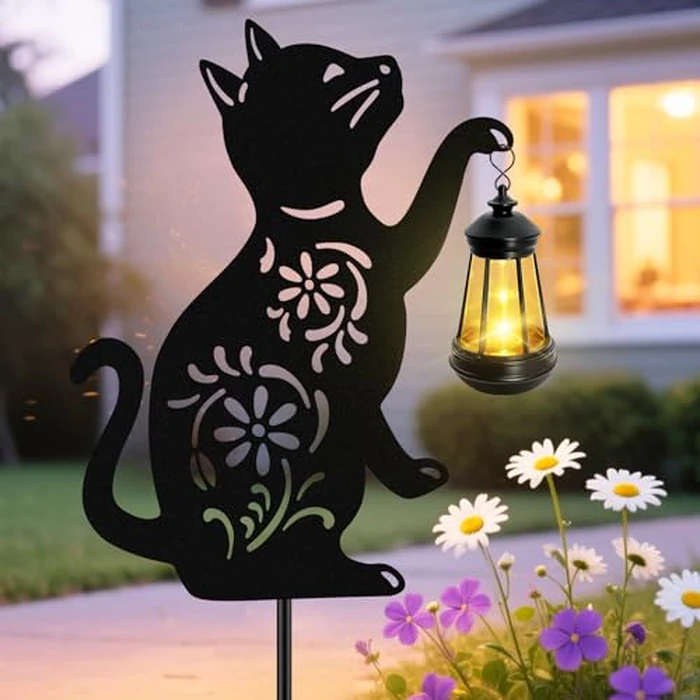 Solar Cat Hanging Lantern Outdoor, Black Cat Solar Lights, Cat Lover Gifts for Women Mom Grandma Birthday,Mother's Day,Waterproof Garden Ornaments Decor Outside Backyard,Patio,Pathway by yulloyello - Image 1