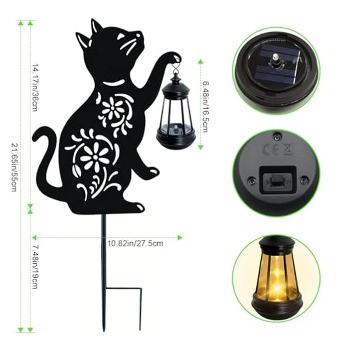 Solar Cat Hanging Lantern Outdoor, Black Cat Solar Lights, Cat Lover Gifts for Women Mom Grandma Birthday,Mother's Day,Waterproof Garden Ornaments Decor Outside Backyard,Patio,Pathway by yulloyello - Image 2