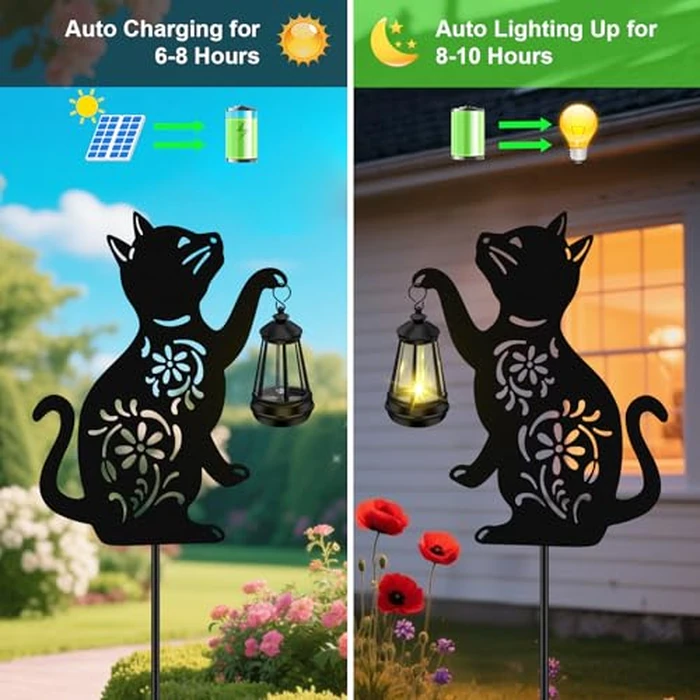 Solar Cat Hanging Lantern Outdoor, Black Cat Solar Lights, Cat Lover Gifts for Women Mom Grandma Birthday,Mother's Day,Waterproof Garden Ornaments Decor Outside Backyard,Patio,Pathway by yulloyello - Image 4