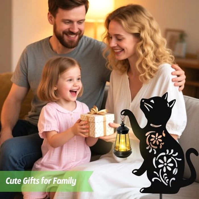 Solar Cat Hanging Lantern Outdoor, Black Cat Solar Lights, Cat Lover Gifts for Women Mom Grandma Birthday,Mother's Day,Waterproof Garden Ornaments Decor Outside Backyard,Patio,Pathway by yulloyello - Image 6