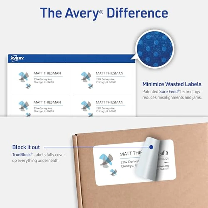 Avery Printable Shipping Labels with Sure Feed, 2" x 4" Customizable Stickers, White, 2,500 Blank Mailing Labels, Great for Mailing, Shipping, and More (5963) by Avery - Image 2