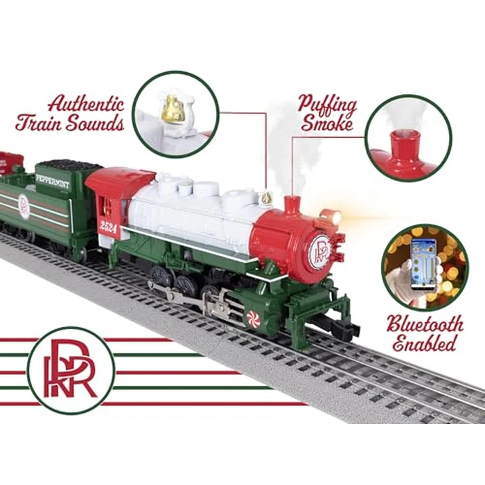 Lionel Peppermint Railroad 0-8-0 Christmas Freight LionChief Electric O Gauge Bluetooth 5.0 Train Set with Remote by Lionel - Image 3