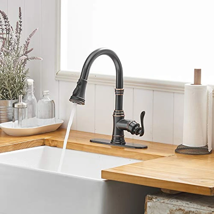 BATHFINESSE Kitchen Faucet, Oil Rubbed Bronze Finish, 360 Degree Swivel, 20-Inch Retractable Hose, Easy to Install, 1-Hole Mount by Bathfinesse - Image 7