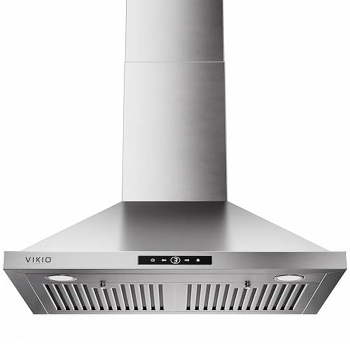 VIKIO HOME Wall Mount Range Hood 30 inch, 580 CFM, Ducted/Ductless Convertible, Stainless Steel Kitchen Vent Hood with 3-Speed Fan and LED Lights by VIKIO HOME - Used - Like New condition - US$190.43