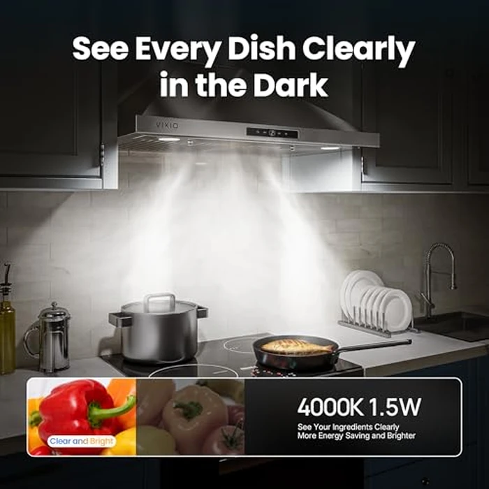 VIKIO HOME Wall Mount Range Hood 30 inch, 580 CFM, Ducted/Ductless Convertible, Stainless Steel Kitchen Vent Hood with 3-Speed Fan and LED Lights by VIKIO HOME - Image 7