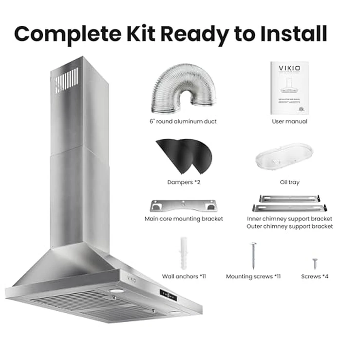 VIKIO HOME Wall Mount Range Hood 30 inch, 580 CFM, Ducted/Ductless Convertible, Stainless Steel Kitchen Vent Hood with 3-Speed Fan and LED Lights by VIKIO HOME - Image 9