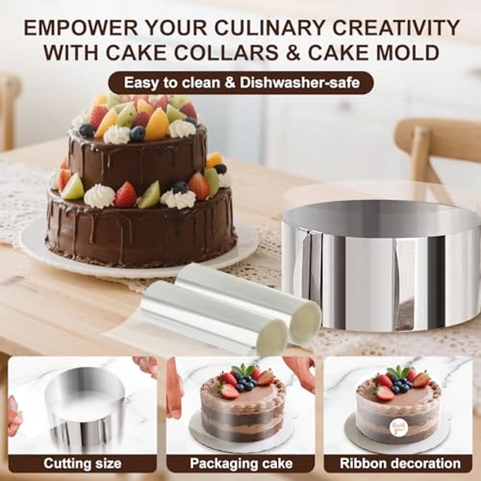 Adjustable Cake Ring Mold, Stainless Steel Cake Mousse Ring - Adjustable 6 to 12 Inch, 15m Clear Acetate Sheet Rolls, Easy Clean Design for Home Bakers & Professionals Baking, Cake Decorating by Esteopt - Image 5