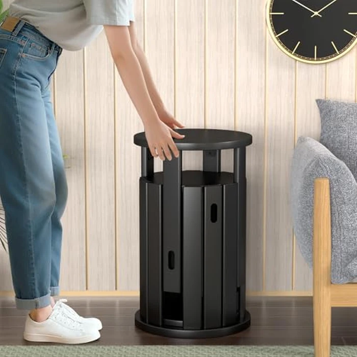 Wooden Stackable Stools Set of 4, 4-in-1 Stacking Stools with footrests, Multifunctional Seats for Home Kitchen Bedroom Diningroom Bar, No Assembly, Hold 220lbs (Black) by AMSXNOO - Used - Very Good condition