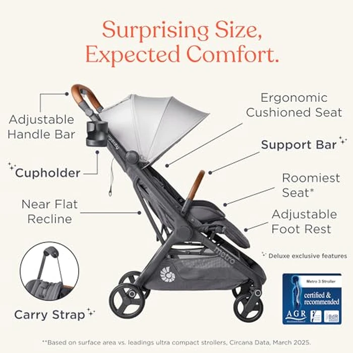 Ergobaby Metro 3 Deluxe Baby Stroller for Newborns, Infants, and Toddlers - Travel Stroller with One-Hand Fold, Near-Flat Recline, Adjustable Handlebar -Jet Black by Ergobaby - Image 9
