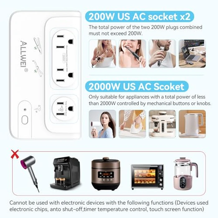 ALLWEI 2000W Travel Voltage Converter 220v to 110v Converter for European Travel Voltage Adapter for Hair Dryer Straightener/Curling Iron, Power Converter Adapter Combo with Type C, E/F, G, I, L by ALLWEI - Image 2