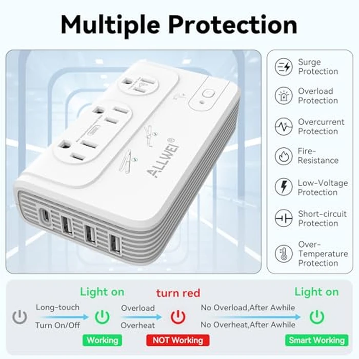 ALLWEI 2000W Travel Voltage Converter 220v to 110v Converter for European Travel Voltage Adapter for Hair Dryer Straightener/Curling Iron, Power Converter Adapter Combo with Type C, E/F, G, I, L by ALLWEI - Image 6
