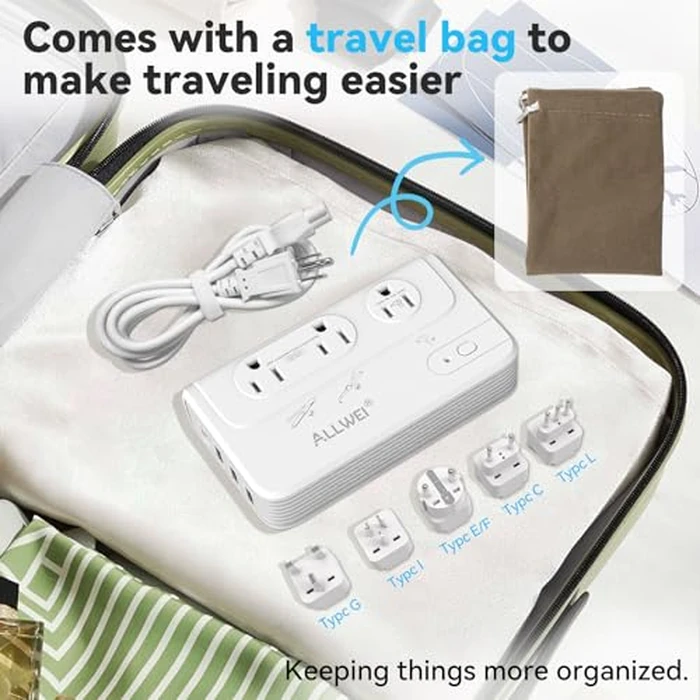 ALLWEI 2000W Travel Voltage Converter 220v to 110v Converter for European Travel Voltage Adapter for Hair Dryer Straightener/Curling Iron, Power Converter Adapter Combo with Type C, E/F, G, I, L by ALLWEI - Image 7