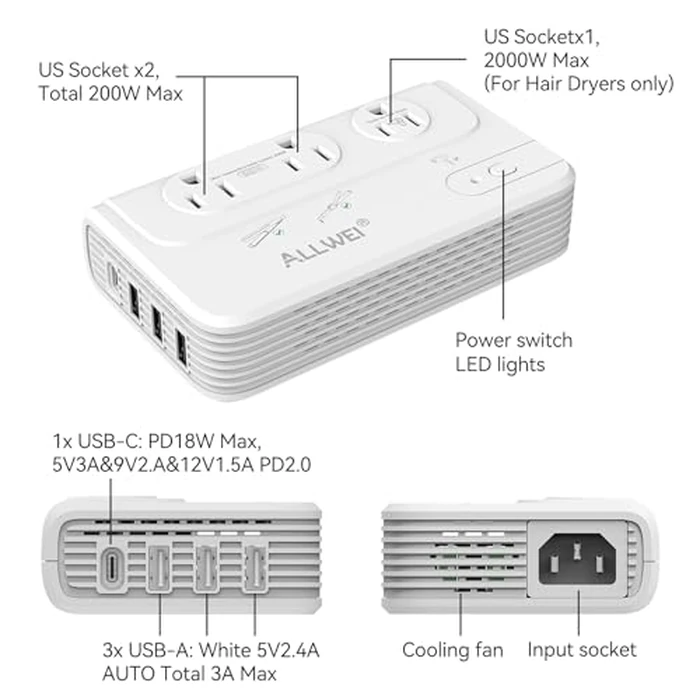 ALLWEI 2000W Travel Voltage Converter 220v to 110v Converter for European Travel Voltage Adapter for Hair Dryer Straightener/Curling Iron, Power Converter Adapter Combo with Type C, E/F, G, I, L by ALLWEI - Image 8