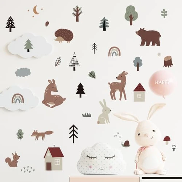 Forest Animal Wall Stickers DIY Vinyl Sticker Self Adhesive Wall Decals for Kids Girls Boys Living Room Bedroom Nursery Wall Decor 8 Sheets (D) by LUTDK - Used - Like New condition - CA$5.80