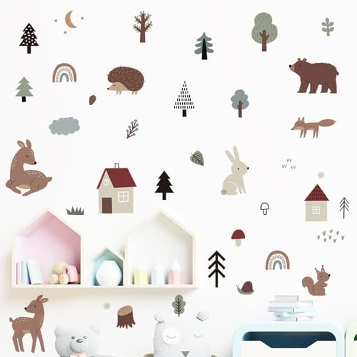 Forest Animal Wall Stickers DIY Vinyl Sticker Self Adhesive Wall Decals for Kids Girls Boys Living Room Bedroom Nursery Wall Decor 8 Sheets (D) by LUTDK - Image 4