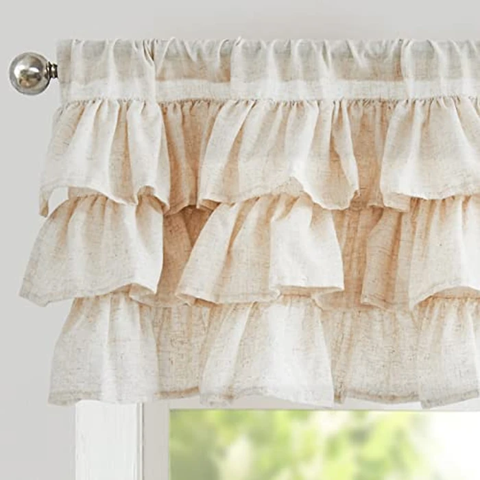 jinchan Ruffled Valance Curtain Linen Kitchen Window Valance for Living Room Bedroom 18 Inch Farmhouse Cottage Shabbychic Style Light Filtering Small Window Treatment 1 Panel Crude by jinchan - Used - Acceptable condition - US$14.26