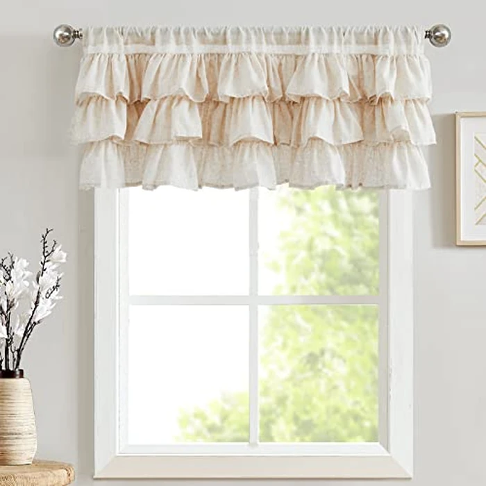 jinchan Ruffled Valance Curtain Linen Kitchen Window Valance for Living Room Bedroom 18 Inch Farmhouse Cottage Shabbychic Style Light Filtering Small Window Treatment 1 Panel Crude by jinchan - Image 2