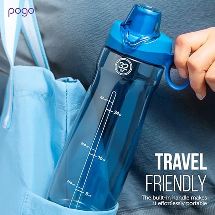 Pogo 32oz Plastic Water Bottle with Chug Lid and Carry Handle, Reusable, BPA Free, Dishwasher Safe, Perfect for Travel, School, Outdoors, and Gym, Blue by pogo - Image 7