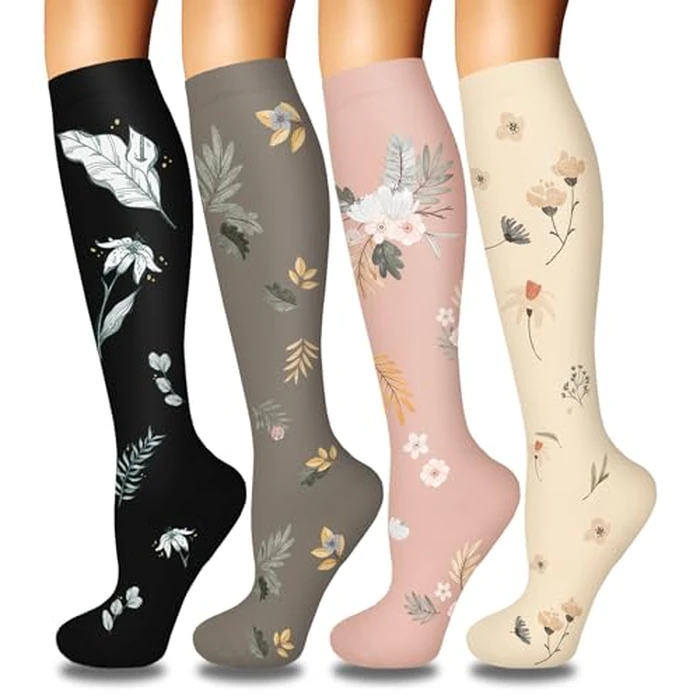 4 Pairs Compression Socks for Women Circulation-Best Support for Nylon Fabric,Breathable Moisture Wicking,Soft Lightweight Elastic Fit for All Day Wear Vintage Printed NO Cotton Bamboo Wool S-M by Iseasoo - Used - Like New condition - US$8.99