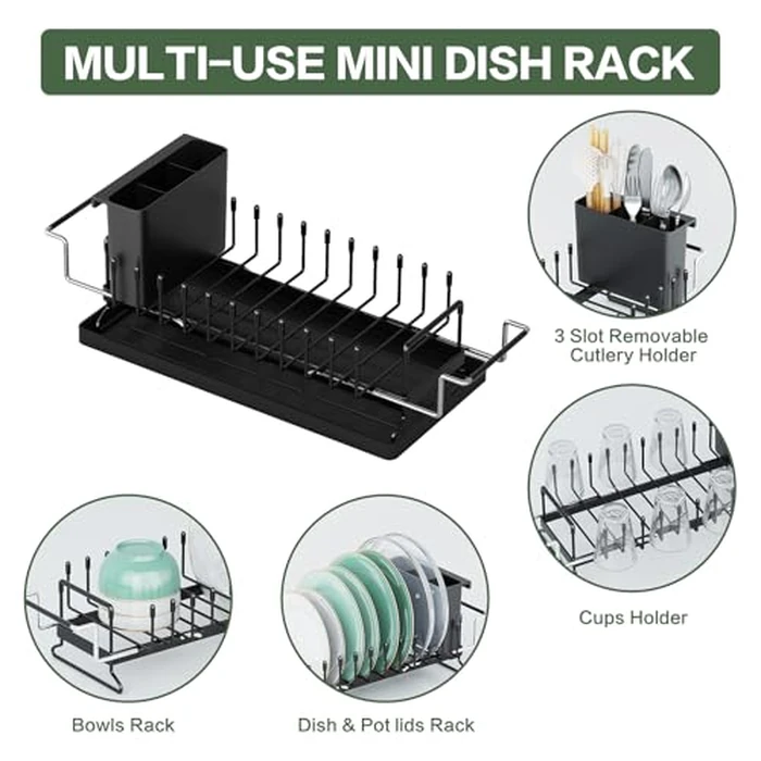 Dish Drying Rack - Aufworld Expandable Small Sink Dish Rack with Silicone Drying Tray, Over Sink Dish Drainer for Kitchen Counter with Utensil Holder, Drain Rack Fit for 14’’-19’’ Kitchen Sink by Aufworld - Image 5