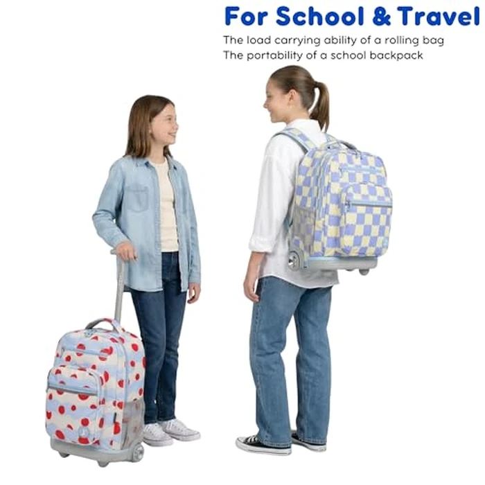 J World Sundance Laptop Rolling Backpack for Girls Boys. Roller Bookbag with Wheels, Wiggle Blue by J World New York - Image 5