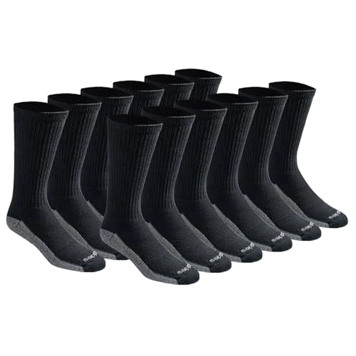 Dickies Men's Dri-Tech Original Moisture Control Crew Socks, Available in M-XXL (6, 12, 18 Pairs), Black (12 Pairs), Medium by Dickies - Used - Like New condition - US$21.71