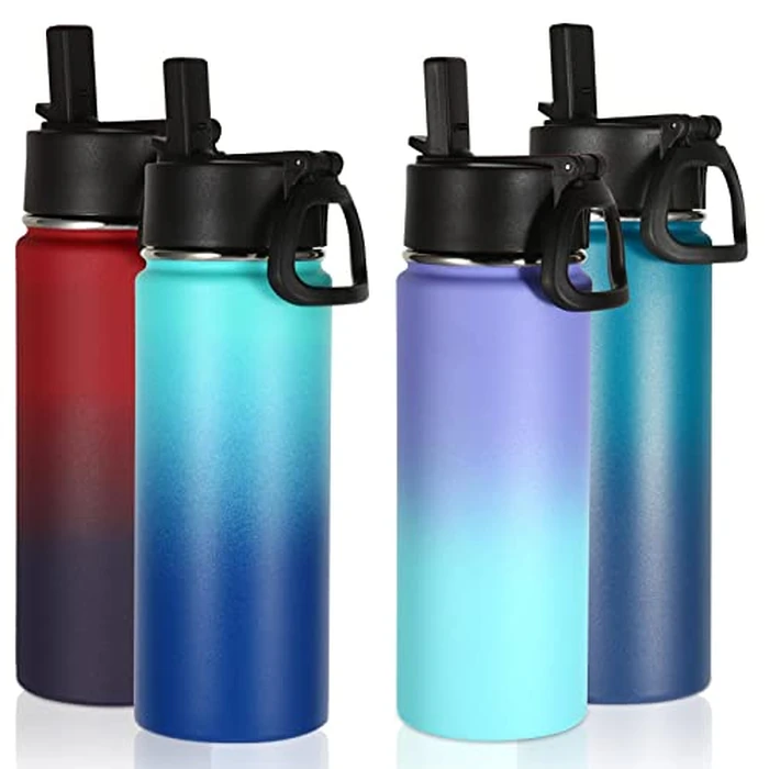 Volhoply 18oz Insulated Water Bottle Bulk 4 Pack,Kids Stainless Steel Water Bottles with Straw,Double Wall Vacuum Reusable Metal Bottle,Wide Mouth Sports Flask for Cold Drink(Assorted,4 Set) by Volhoply - Image 1