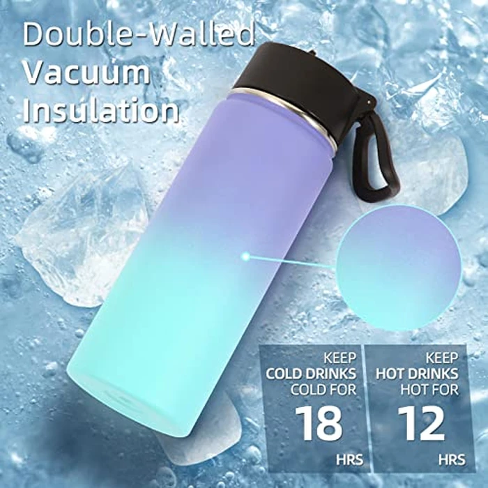 Volhoply 18oz Insulated Water Bottle Bulk 4 Pack,Kids Stainless Steel Water Bottles with Straw,Double Wall Vacuum Reusable Metal Bottle,Wide Mouth Sports Flask for Cold Drink(Assorted,4 Set) by Volhoply - Image 2