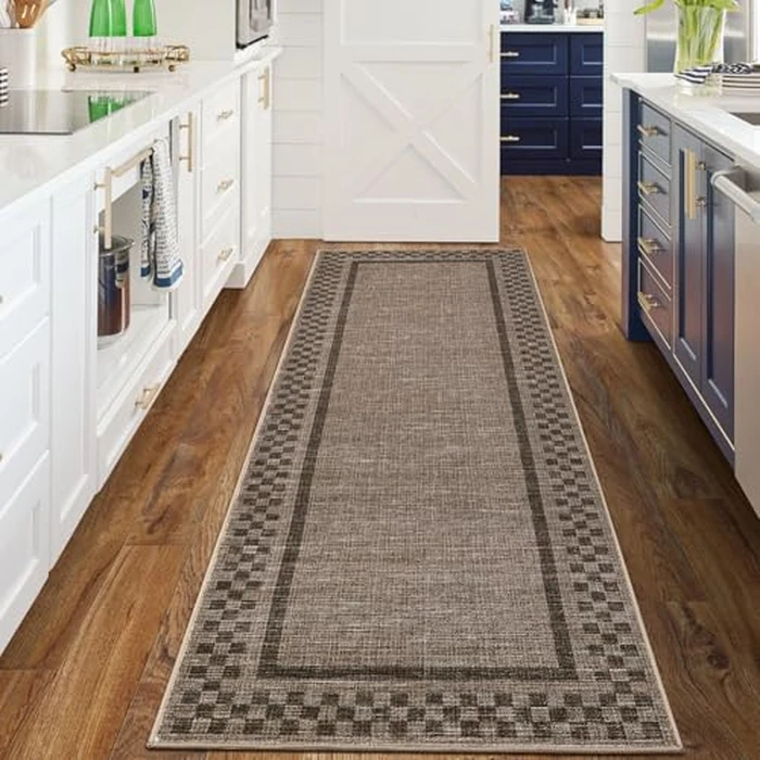 GarveeHome Runner Rug 2x8 for Kitchen Non Slip Washable Hallway Runner Rugs Modern Bordered Bathroom Throw Mat Soft Non Shedding Checkered Runners Geometric Area Rug for Bedside Living Room by GarveeHome - Used - Very Good condition
