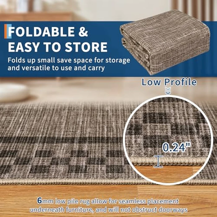GarveeHome Runner Rug 2x8 for Kitchen Non Slip Washable Hallway Runner Rugs Modern Bordered Bathroom Throw Mat Soft Non Shedding Checkered Runners Geometric Area Rug for Bedside Living Room by GarveeHome - Image 4
