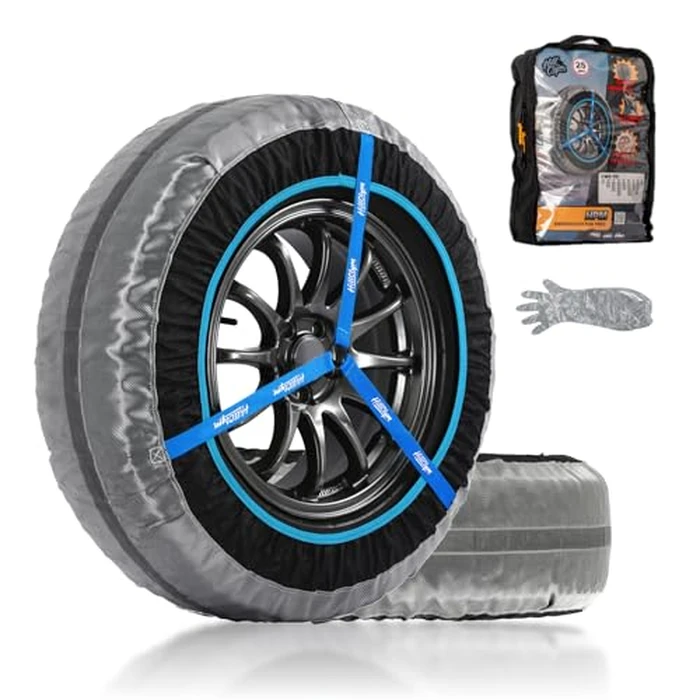 Snow Socks for Tires, Elastic Tire Socks for Passenger Cars, Sedan, SUVs, Alternative for Tire Snow Chain, Snow Traction Device, Winter Emergency Accessory, Set of 2 (HPM-110) by HILLCLYM - Used - Like New condition - US$36.17