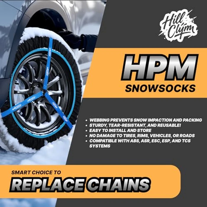 Snow Socks for Tires, Elastic Tire Socks for Passenger Cars, Sedan, SUVs, Alternative for Tire Snow Chain, Snow Traction Device, Winter Emergency Accessory, Set of 2 (HPM-110) by HILLCLYM - Image 2
