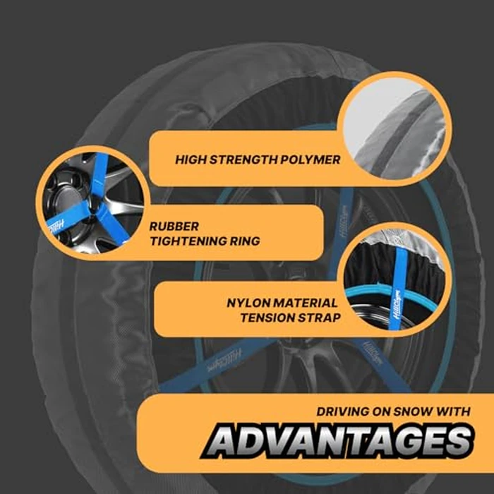 Snow Socks for Tires, Elastic Tire Socks for Passenger Cars, Sedan, SUVs, Alternative for Tire Snow Chain, Snow Traction Device, Winter Emergency Accessory, Set of 2 (HPM-110) by HILLCLYM - Image 3